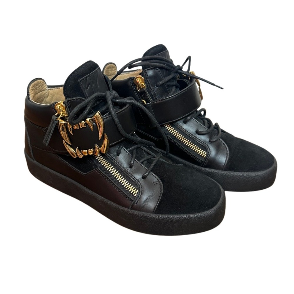 Authentic Giuseppe Zanotti "Gold Teeth" High Tops Black Leather 42.5 EU / 9.5 US